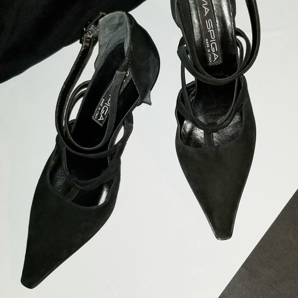 Via Spiga black pointy toe heels